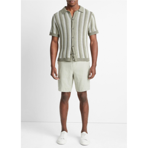 Vince Crochet Stripe Short-Sleeve Button-Front Shirt