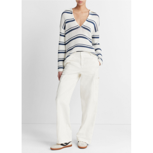 Vince Striped Rack-Ribbed Cotton Pullover