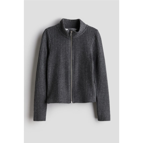 H&M Ribbed Cardigan with Zipper