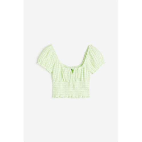 H&M Puff-sleeved Smocked Blouse