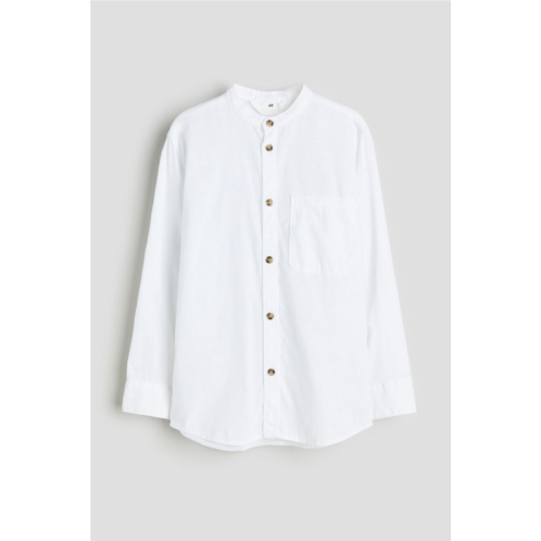 H&M Linen-blend Band Collar Shirt