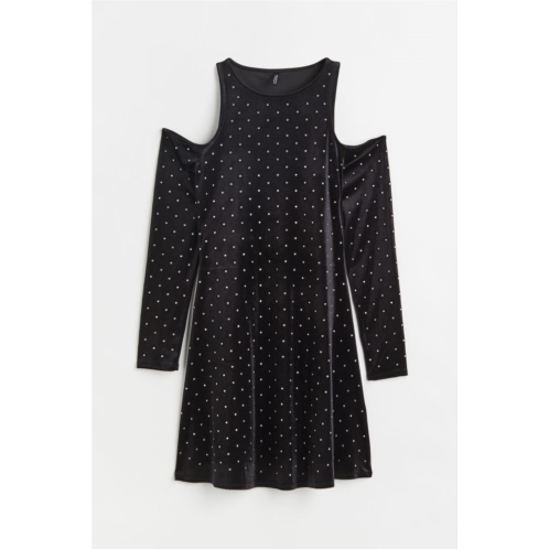 H&M Rhinestone-embellished Open-shoulder Dress