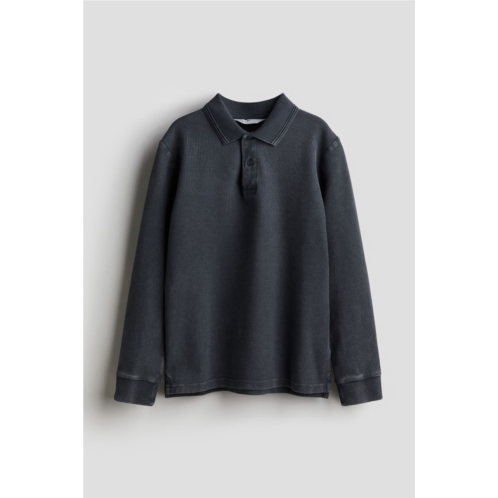 H&M Long-sleeved Cotton Pique Polo Shirt
