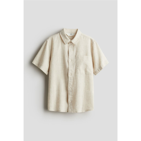H&M Short-sleeved Linen-blend Shirt