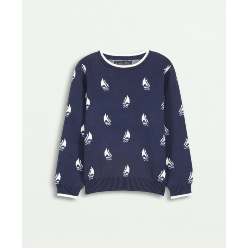 Brooksbrothers Boys Cotton Sailboat Intarsia Crewneck Sweater