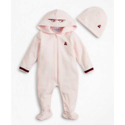 Brooksbrothers Girls Hooded Footie & Hat Set - 6 Months