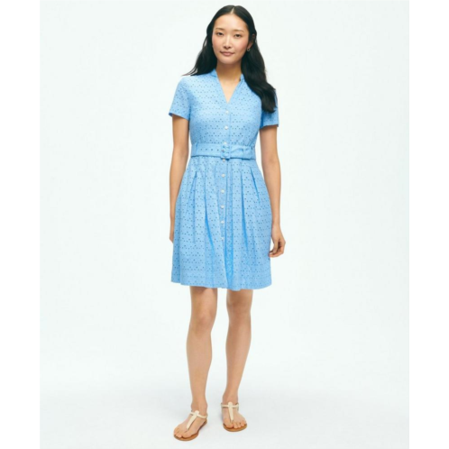 Brooksbrothers Eyelet Belted Shirt Dress In Cotton