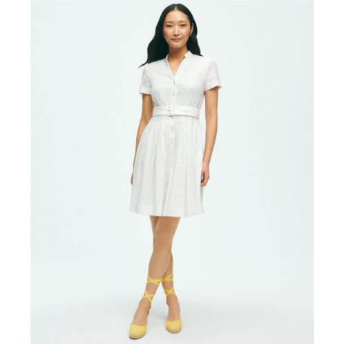 Brooksbrothers Eyelet Belted Shirt Dress In Cotton