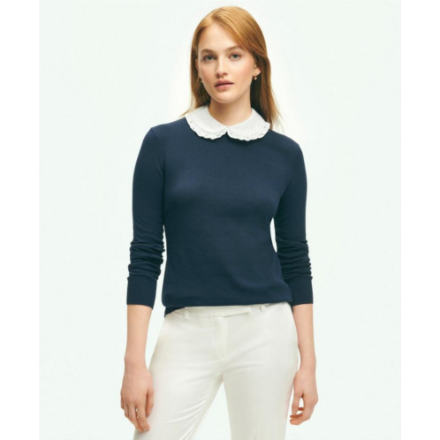 Brooksbrothers Cotton Sweater With Removable Ruffle Collar