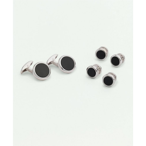 Brooksbrothers Sterling Silver Onyx Rhodium-Plated Cufflinks