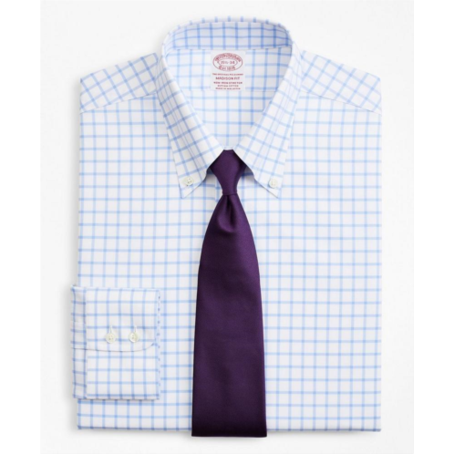 Brooksbrothers Stretch Madison Relaxed-Fit Dress Shirt, Non-Iron Twill Button-Down Collar Grid Check