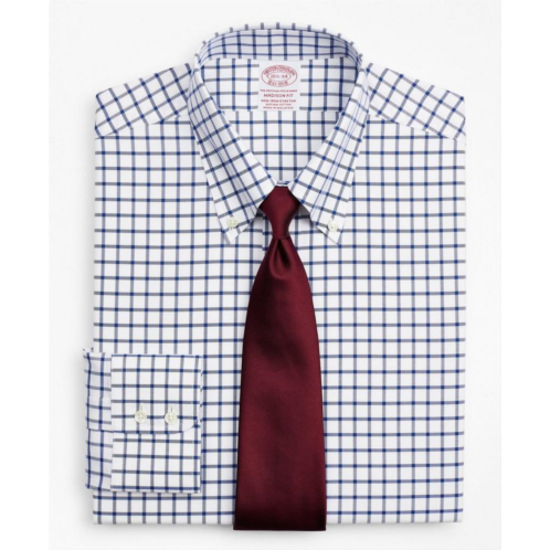 Brooksbrothers Stretch Madison Relaxed-Fit Dress Shirt, Non-Iron Twill Button-Down Collar Grid Check