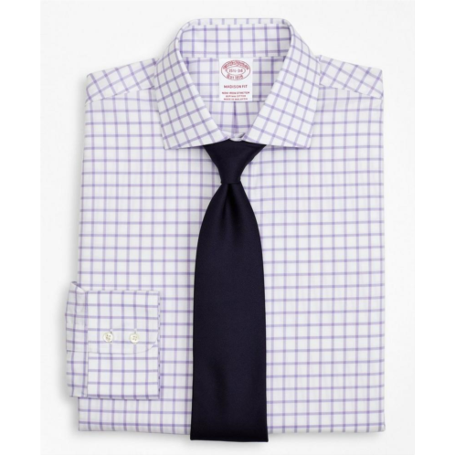 Brooksbrothers Stretch Madison Relaxed-Fit Dress Shirt, Non-Iron Twill English Collar Grid Check