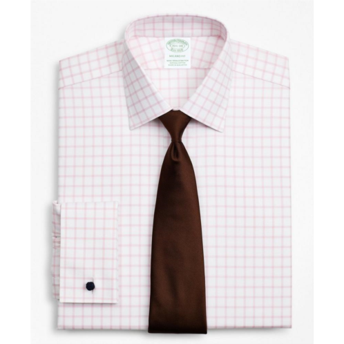 Brooksbrothers Stretch Milano Slim-Fit Dress Shirt, Non-Iron Twill Ainsley Collar French Cuff Grid Check