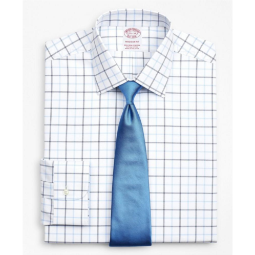 Brooksbrothers Stretch Madison Relaxed-Fit Dress Shirt, Non-Iron Poplin Ainsley Collar Double-Grid Check