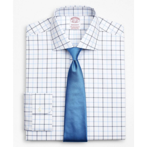 Brooksbrothers Stretch Madison Relaxed-Fit Dress Shirt, Non-Iron Poplin English Collar Double-Grid Check