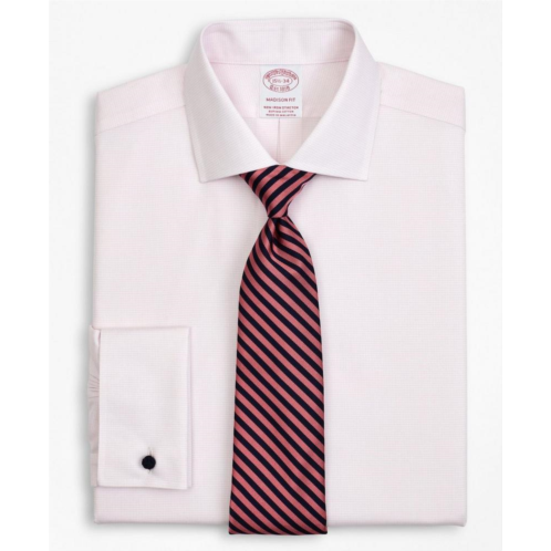 Brooksbrothers Stretch Madison Relaxed-Fit Dress Shirt, Non-Iron Twill English Collar French Cuff Micro-Check