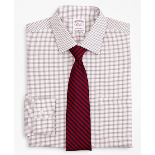 Brooksbrothers Stretch Madison Relaxed-Fit Dress Shirt, Non-Iron Poplin Ainsley Collar Small Grid Check