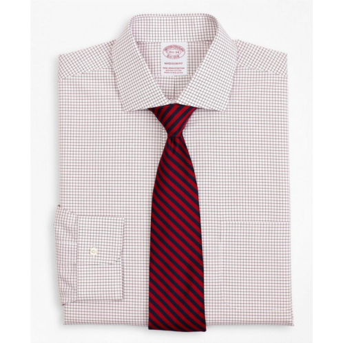 Brooksbrothers Stretch Madison Relaxed-Fit Dress Shirt, Non-Iron Poplin English Collar Small Grid Check