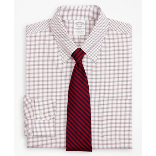 Brooksbrothers Stretch Soho Extra-Slim-Fit Dress Shirt, Non-Iron Poplin Button-Down Collar Small Grid Check