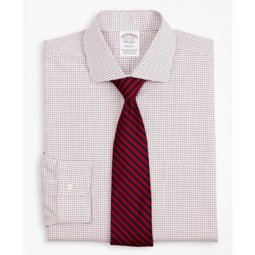 Brooksbrothers Stretch Soho Extra-Slim-Fit Dress Shirt, Non-Iron Poplin English Collar Small Grid Check