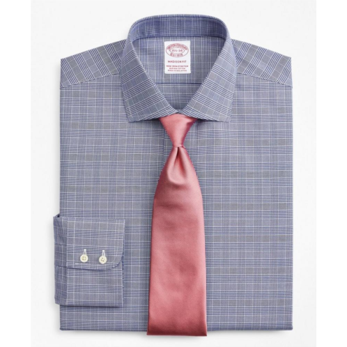Brooksbrothers Stretch Madison Relaxed-Fit Dress Shirt, Non-Iron Royal Oxford English Collar Glen Plaid