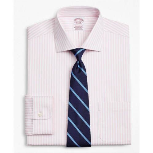 Brooksbrothers Stretch Madison Relaxed-Fit Dress Shirt, Non-Iron Twill English Collar Bold Stripe