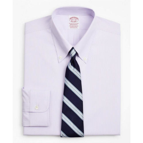 Brooksbrothers Stretch Madison Relaxed-Fit Dress Shirt, Non-Iron Poplin Button-Down Collar Fine Stripe