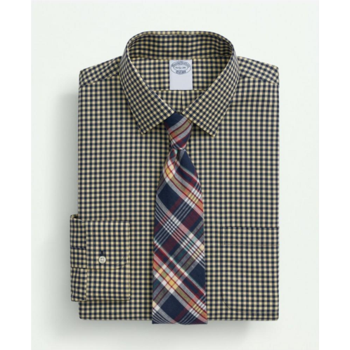 Brooksbrothers Stretch Supima Cotton Non-Iron Pinpoint Oxford Ainsley Collar, Gingham Dress Shirt