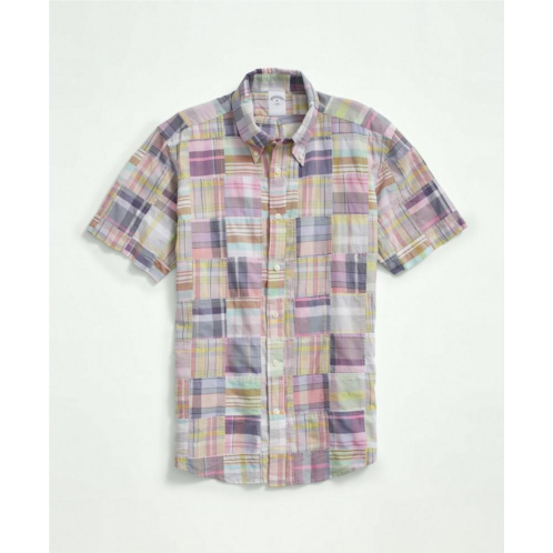 Brooksbrothers Washed Cotton Madras, Patchwork Short-Sleeve Sport Shirt