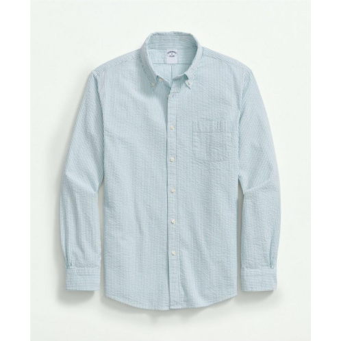 Brooksbrothers Washed Cotton Seersucker Button-Down Collar, Stripe Sport Shirt