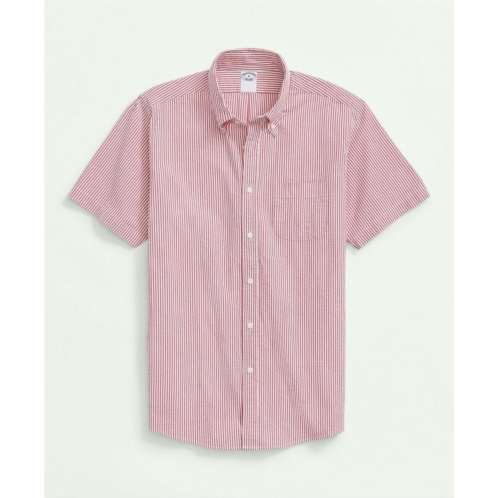 Brooksbrothers Washed Cotton Seersucker Button-Down Collar, Stripe Short-Sleeve Sport Shirt