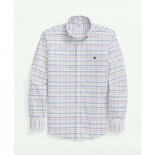 Brooksbrothers Stretch Cotton Non-Iron Oxford Polo Button Down Collar, Multi Windowpane Shirt