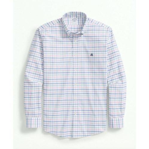 Brooksbrothers Stretch Cotton Non-Iron Oxford Polo Button Down Collar, Multi Windowpane Shirt