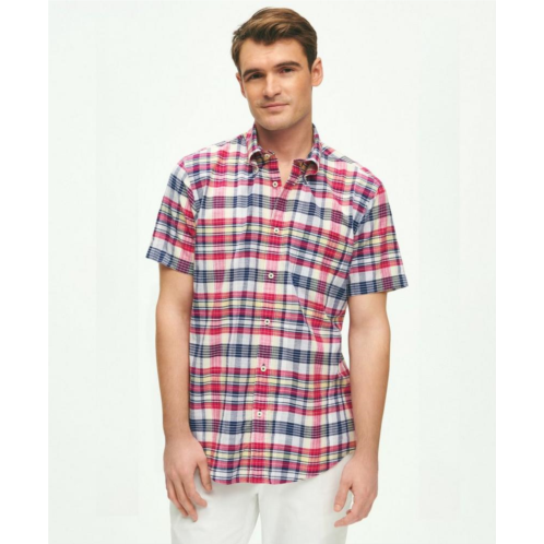 Brooksbrothers Washed Cotton Madras Short Sleeve Button-Down Collar Sport Shirt