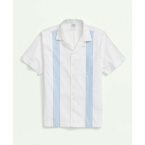 Brooksbrothers Cotton Short Sleeve Camp Collar Shirt In Seersucker Stripe