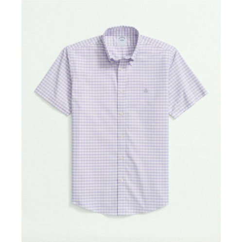 Brooksbrothers Stretch Cotton Non-Iron Oxford Polo Button Down Collar, Gingham Short-Sleeve Shirt