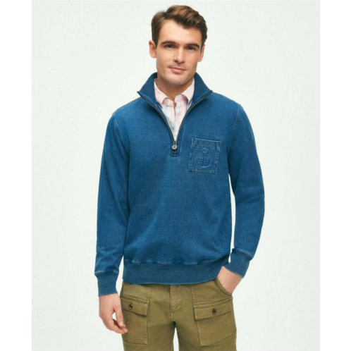 Brooksbrothers Terry Half-Zip in Indigo-Washed Stretch Cotton