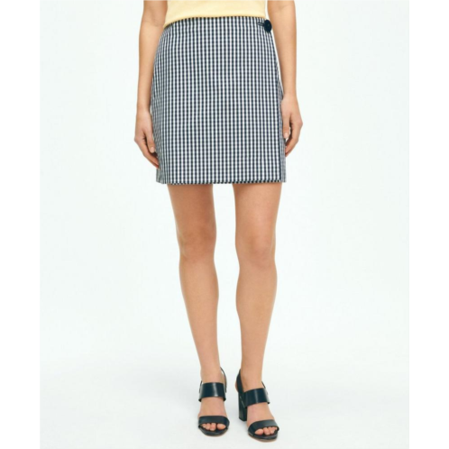 Brooksbrothers Gingham Wrap Skirt In Bi-Stretch Cotton Twill