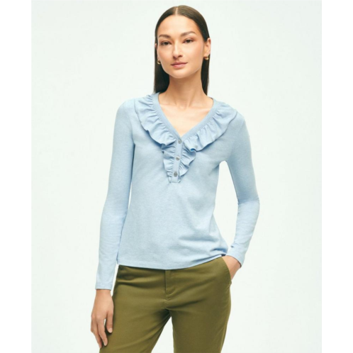 Brooksbrothers Long Sleeve Cotton Modal Ruffled Top
