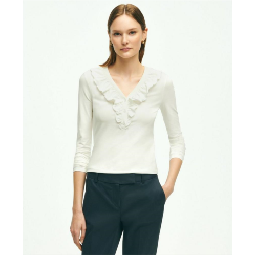 Brooksbrothers Long Sleeve Cotton Modal Ruffled Top