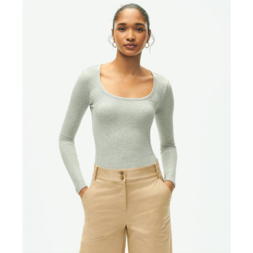 Brooksbrothers Long Sleeve Jersey Ribbed Scoop Neck Top