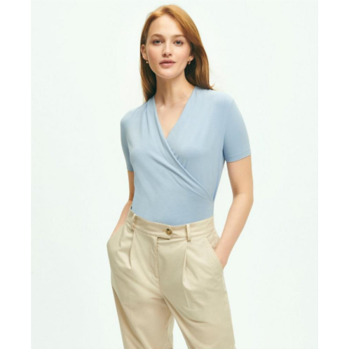 Brooksbrothers Short Sleeve Draped Faux Wrap Top