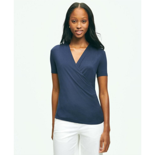 Brooksbrothers Short Sleeve Draped Faux Wrap Top