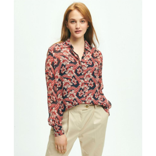 Brooksbrothers Crinkle Chiffon Tropical Floral Print Blouse