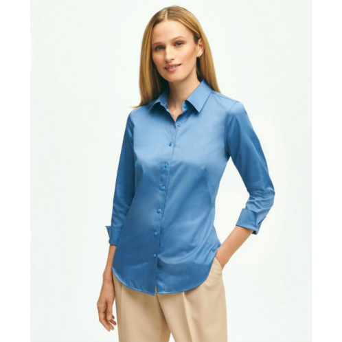Brooksbrothers Fitted Stretch Cotton Sateen Three-Quarter Sleeve Blouse
