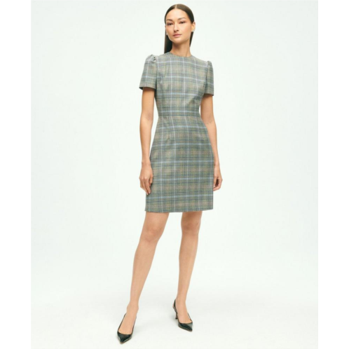 Brooksbrothers Short-Sleeve Stretch Wool Prince of Wales A-Line Dress