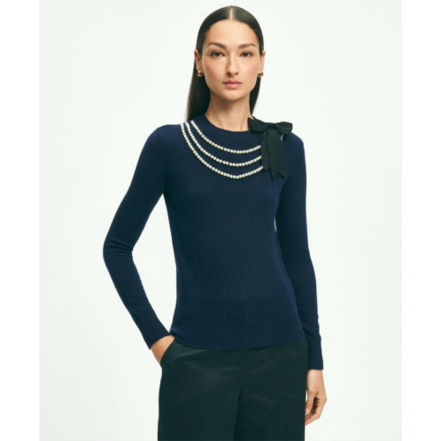 Brooksbrothers Merino Wool-Cashmere Faux-Pearl Necklace Sweater