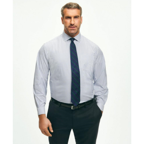 Brooksbrothers Stretch Big & Tall Supima Cotton Non-Iron Poplin English Spread Collar, Double Windowpane Dress Shirt