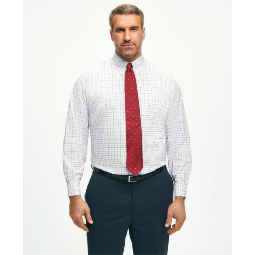 Brooksbrothers Stretch Big & Tall Supima Cotton Non-Iron Poplin Polo Button Down Collar, Multi Windowpane Dress Shirt